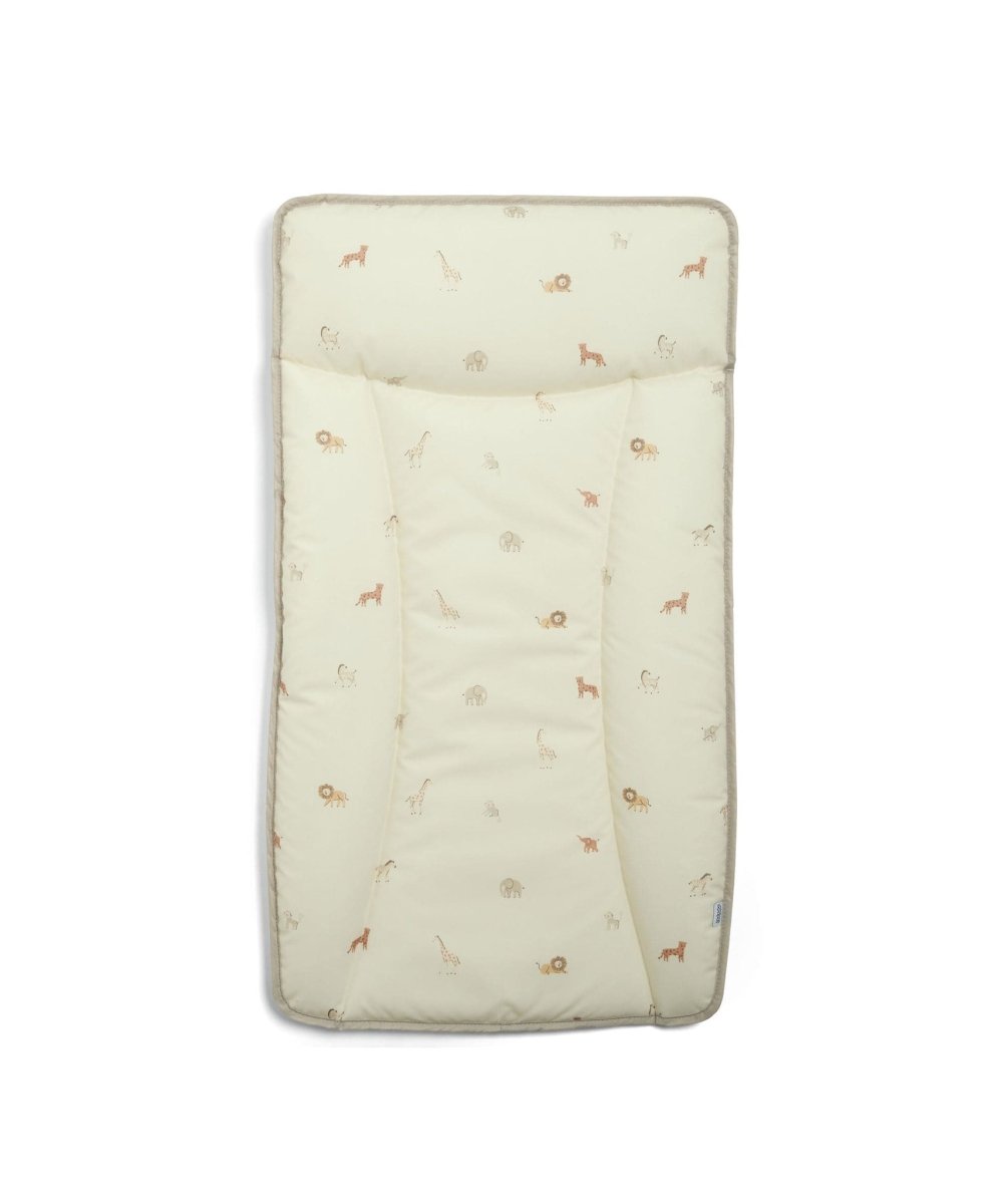 Baby changing mat, beige with all-over animal print, padded surface