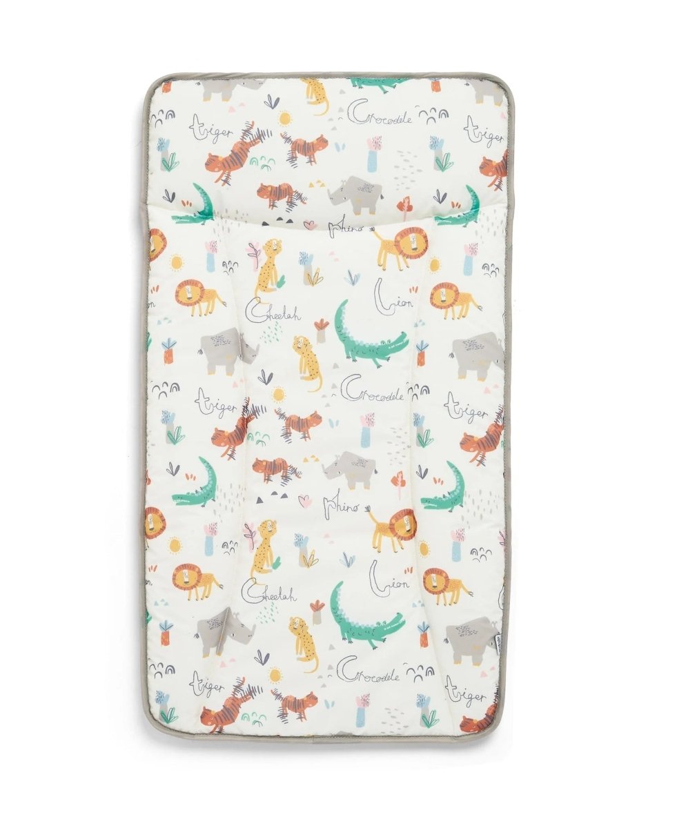 Essentials changing mat with jungle alphabet animals print, off-white background