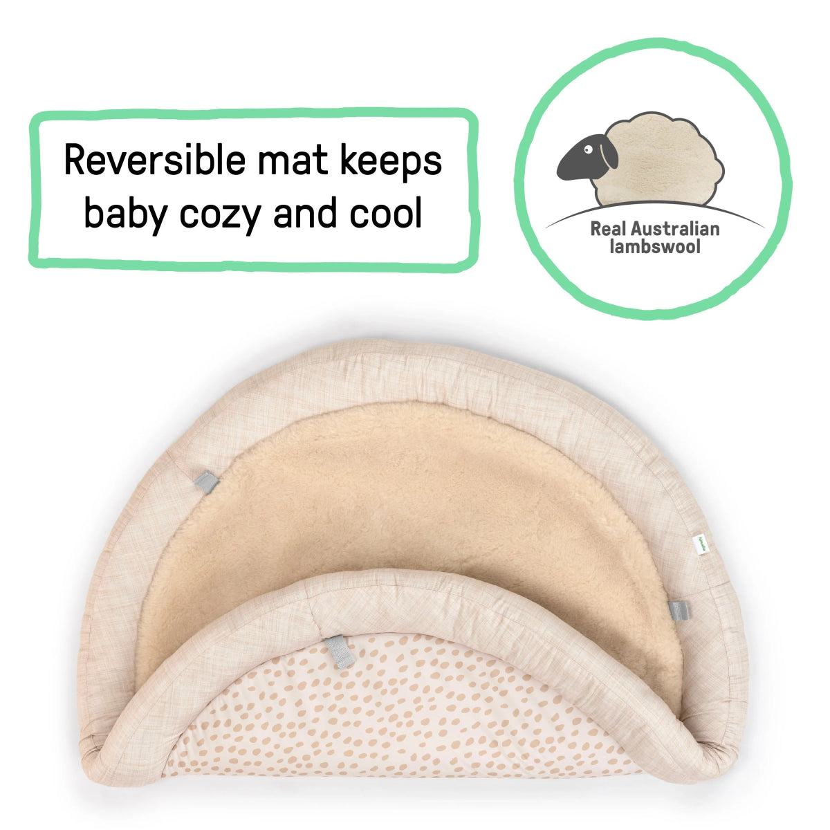 Reversible plush lambswool baby play mat with curved padded edges