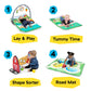 Baby play activity gym set with barn play mat, shape sorter pieces, and vehicles