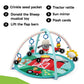 Farm activity gym play mat with hanging barn, tractor rattle, and sun mirror toys