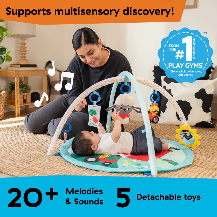 Farm activity gym play mat with arch and hanging toys for baby play