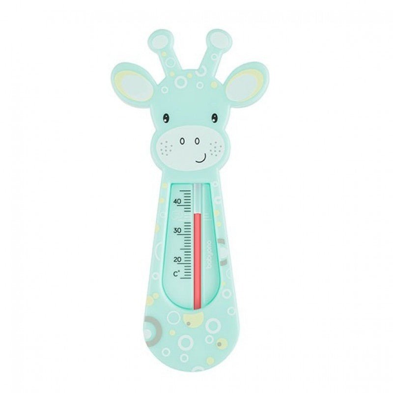 Giraffe floating bath thermometer, mint green with red temperature strip