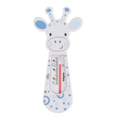 Giraffe floating bath thermometer, light blue with red temperature strip