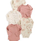 Floral long-sleeve bodysuit set, five-pack in cream and dusty pink tones
