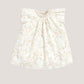 Floral print dress with elastic gathered neckline and short sleeves