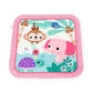 Pink-framed animal play mat panel with monkey, elephant, whale and flower shapes