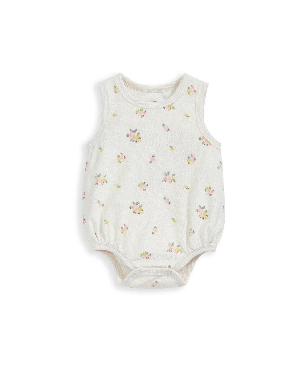 Light floral towelling bodysuit with sleeveless round neck and all-over print