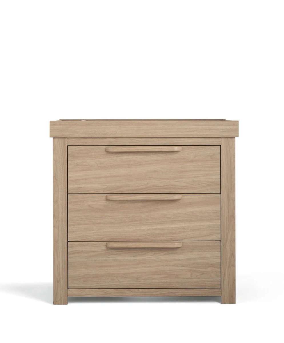 Oak dresser changer cabinet with three drawers and centered bar pulls