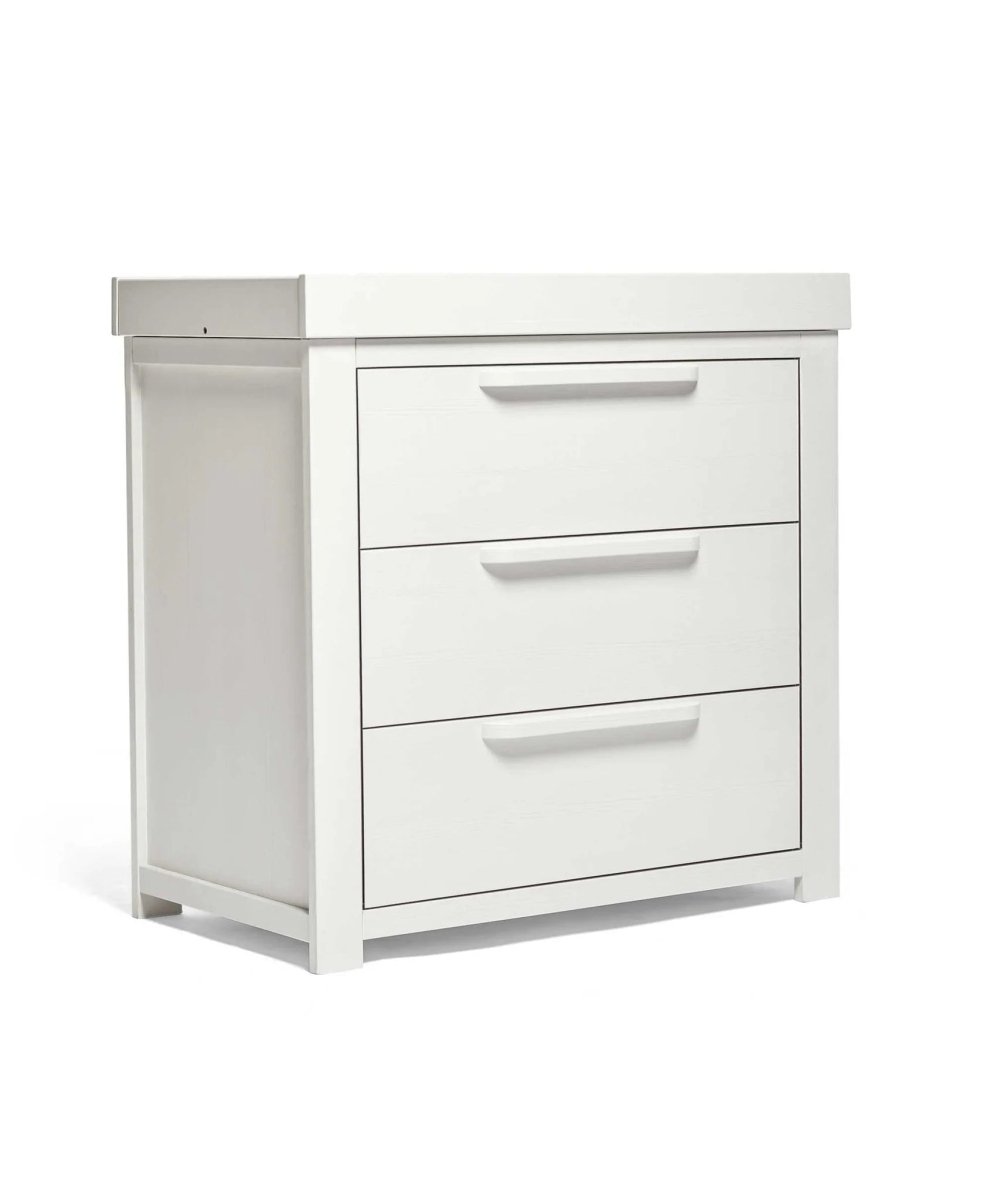 White wash dresser and changer with three drawers and top rail