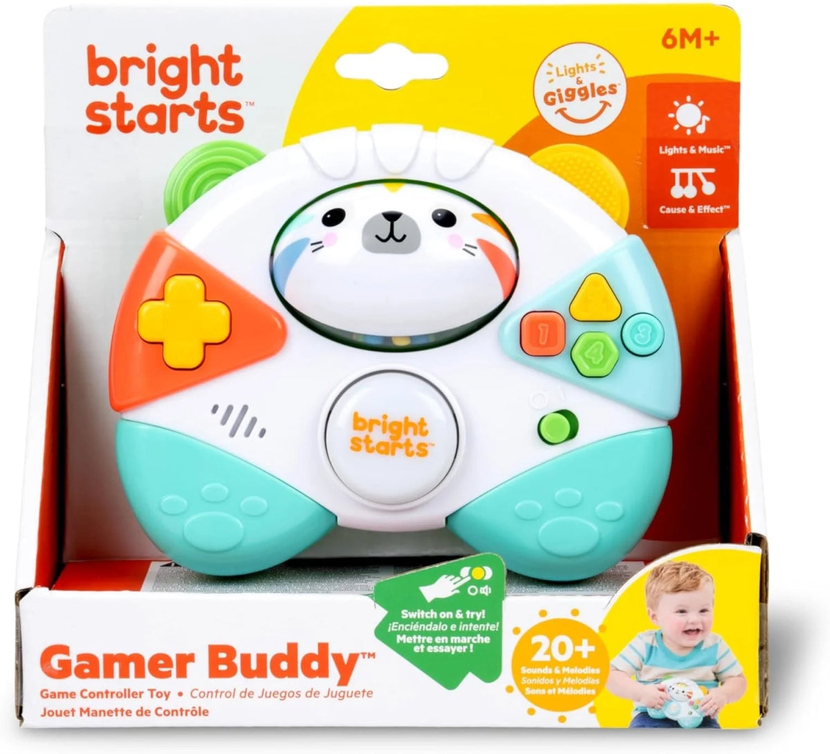 Tiger-themed baby game controller toy on retail box with colorful light and buttons