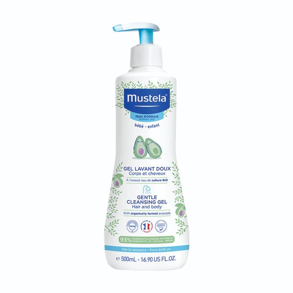 Mustela Gentle Cleansing Gel with Avocado pump bottle, 500 mL, white with green label