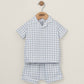 Light blue gingham short-sleeve pajama shirt and matching boxer shorts