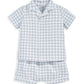 Light blue gingham short-sleeve pajama shirt with button front and collar