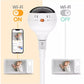 Bulb-style Wi-Fi baby video monitor camera with phone viewing icons