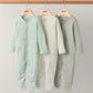 3-pack baby sleepsuits with long sleeves, zip front, allover spot print in mint and grey