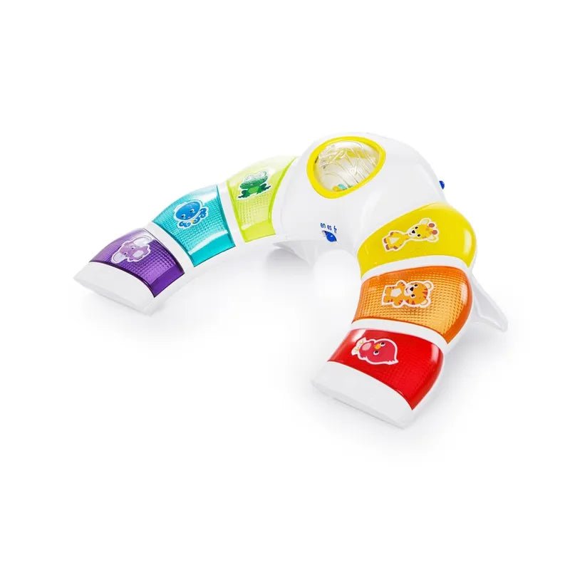 Tummy time light bar toy with colorful end pads and round light window on base