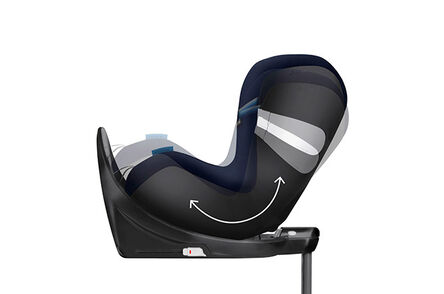 Black and dark navy car seat with padded headrest and curved side wings