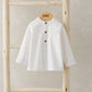 White grandad collar shirt with long sleeves and button placket