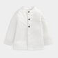 White grandad collar shirt with button-front and long sleeves