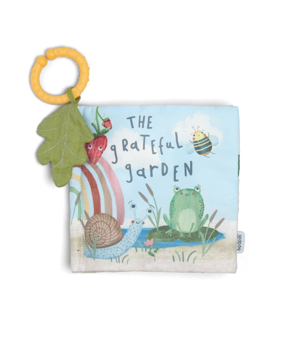 Soft fabric activity book with ring handle; The Grateful Garden illustration panel