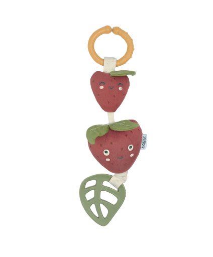 Strawberry activity toy with stacked strawberry shapes and pale green link pieces