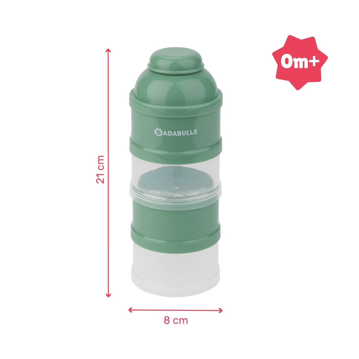 Green compact milk dispenser with rounded top lid and stacked container design