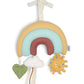 Hanging rainbow plush toy with heart, dangling ribbons, and smiling sun charm