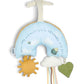 Hanging rainbow plush toy with cloud, sun, heart, and dangling fabric ribbons