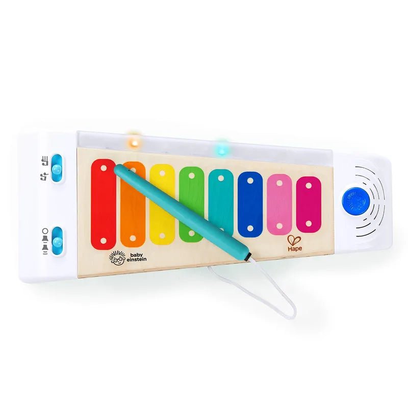 Hape Magic Touch xylophone with multicolor keys and green mallet, touch-activated lights