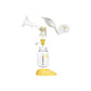 Manual breast pump with nozzle and valve connected to clear bottle