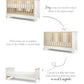 Convertible cot diagram showing height options with wood slats and white frame