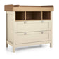Baby dresser changer with three cubbies, two drawers, wood top and white finish