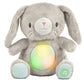 Grey plush bunny toy with glowing belly light and blue paw pads