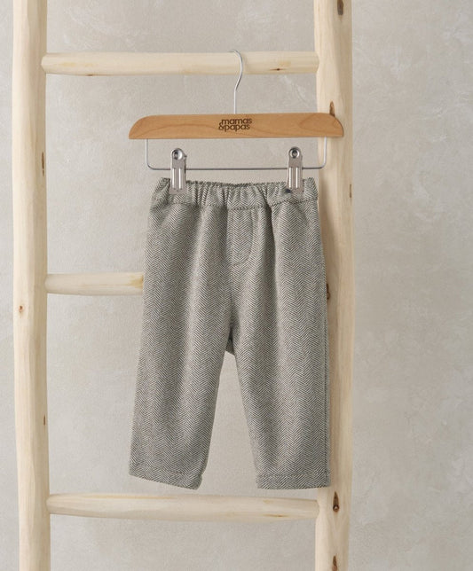 Herringbone pocket trousers in gray woven fabric with elastic waist and cuffs