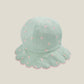 Light blue bucket hat with pink flower print and scalloped brim