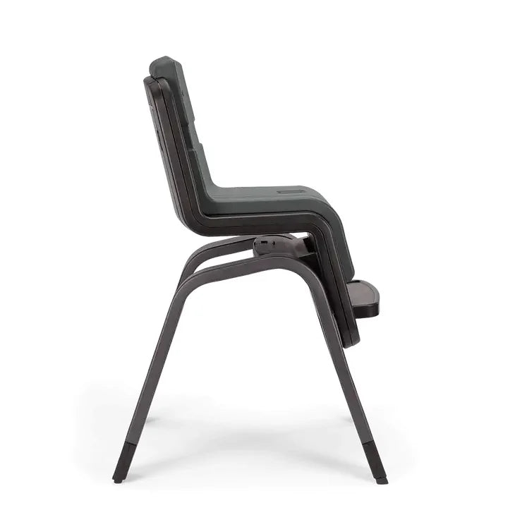 High chair in dark gray with curved backrest and four tapered legs