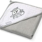 Hooded bamboo towel 100x100 with gray animal print and white hood trim