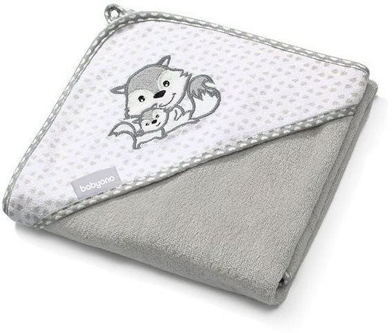 Hooded bamboo towel 100x100 with gray animal print and white hood trim