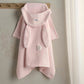 Pink hooded bunny towel with towel pocket and embroidered bunny face