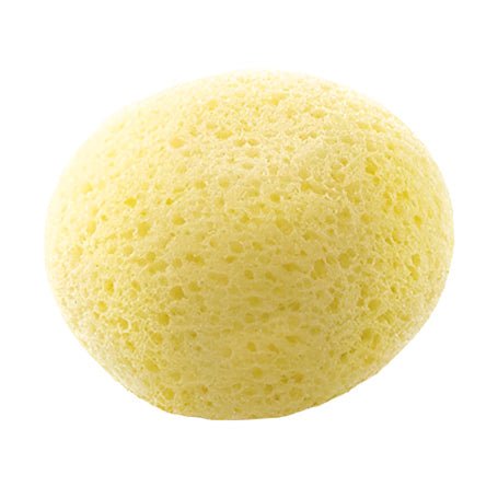 Round hydrophilic synthetic sponge, yellow, porous texture