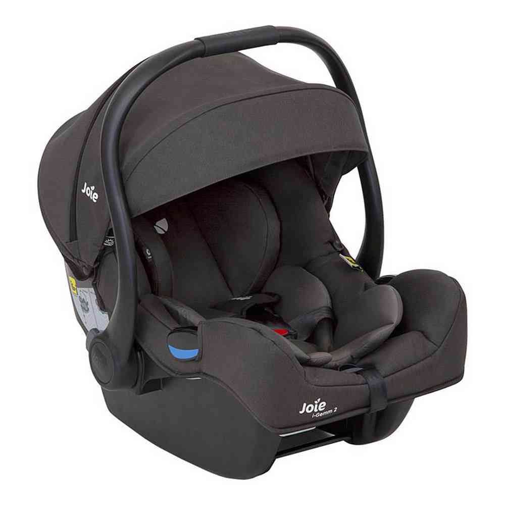 Joie dark gray car seat with handle, padded headrest and infant insert
