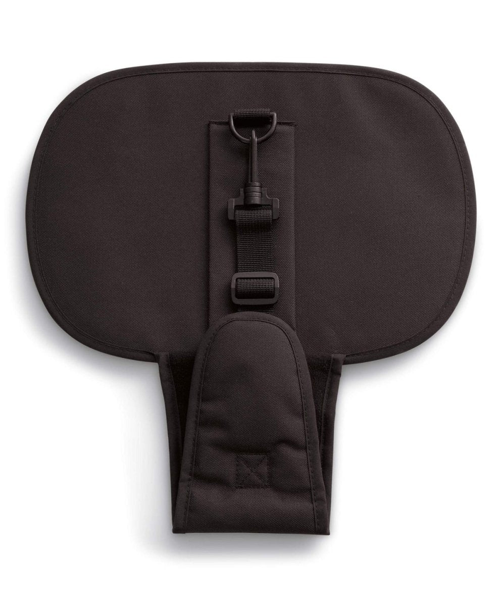 Black baby car mirror cover with mounting strap, buckle, and clip attachment