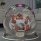 Infant bouncer with LED toy arch, grey seat, and bunny and cloud plush toys