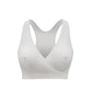 White nursing sleep bra with V-neck and wide straps, seamless front