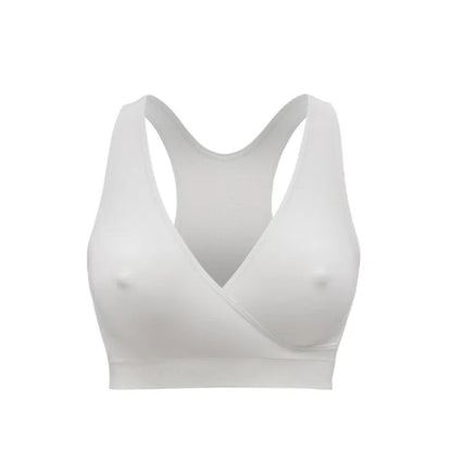White nursing night bra with V-neckline and smooth stretch fabric