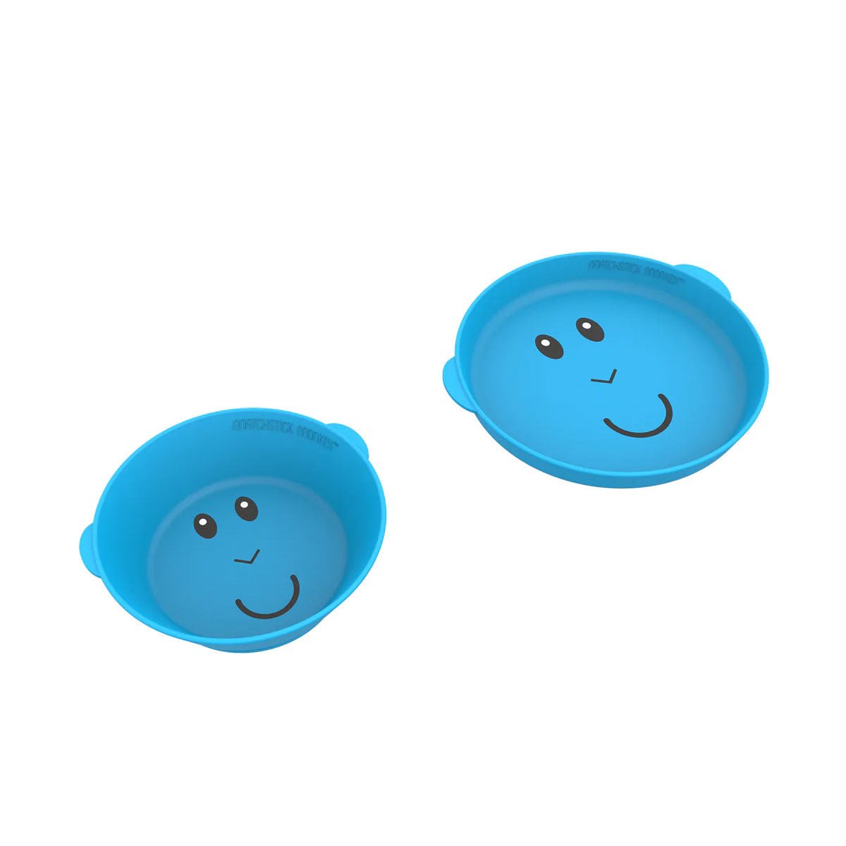 Blue kids plate and bowl set with smiling face design, two pieces