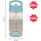 Kids straw water bottle, light blue lid, clear body with cat print; 350 mL size