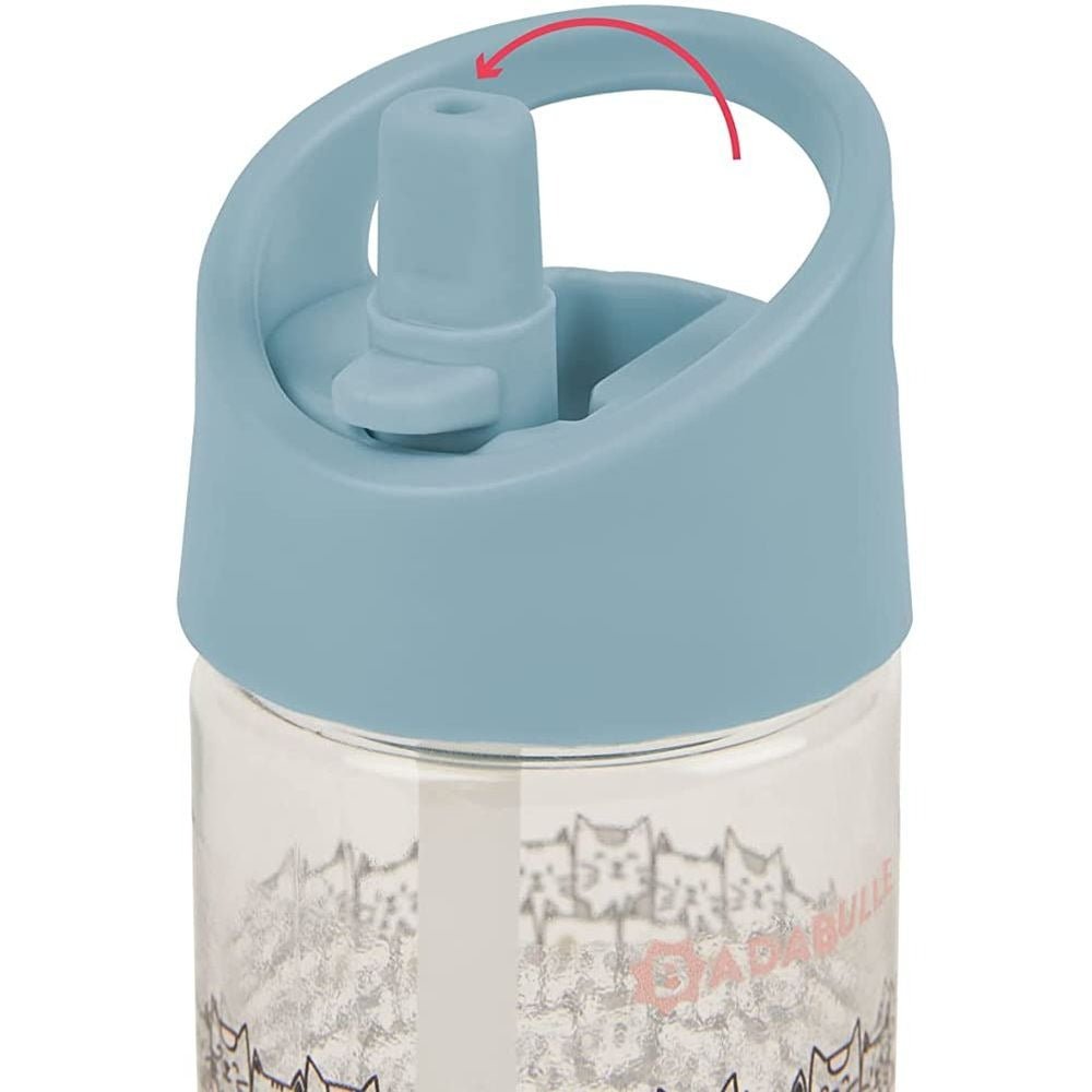 Kids straw water bottle lid with straw spout and clear bottle body with cat print
