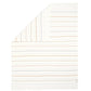 Cream knitted throw blanket with thin horizontal stripe pattern on folded edge